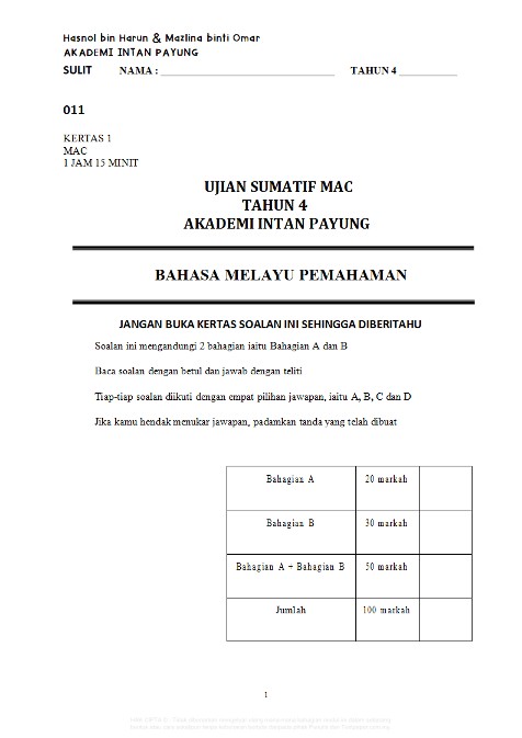 Koleksi Soalan Peperiksaan  Percubaan  Ramalan  Latihan 